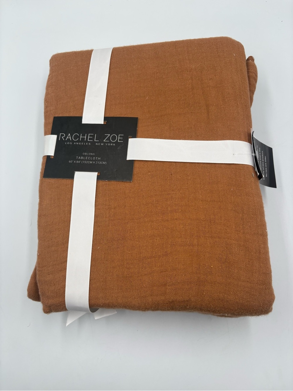 Rachel Zoe 100% Cotton Oblong Tablecloth 60x84 Camel Brown Textured New